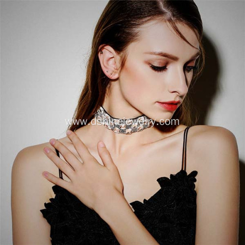 Retro Velvet Choker Square White Rhinestones Necklace Choker